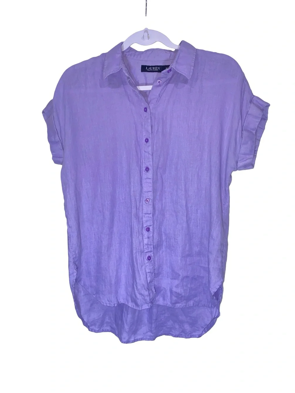 Lauren Ralph Lauren Purple Linen Short Sleeve Button Down Shirt Petite Medium - Picture 4 of 6